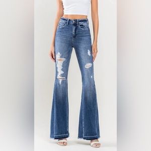 NWOT Flying Monkey High Rise Distressed Insert Panel Flare Jeans size 24